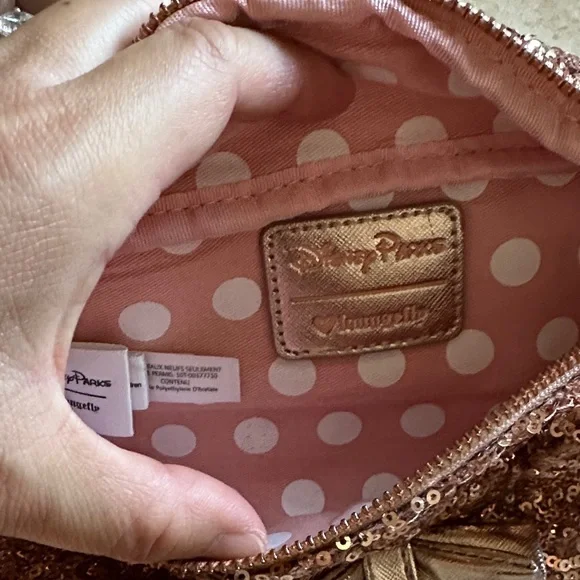 Disney Loungefly Sequin Bow Accent Bag - Brown - Picture 6 of 9